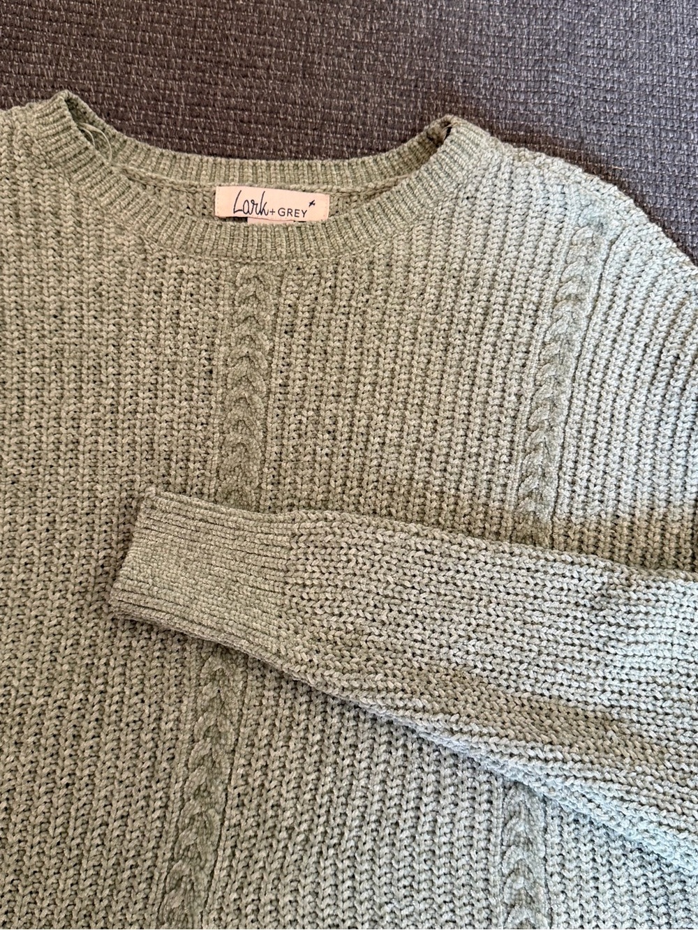 Lark + Grey Sage Cable Crewneck Sweater